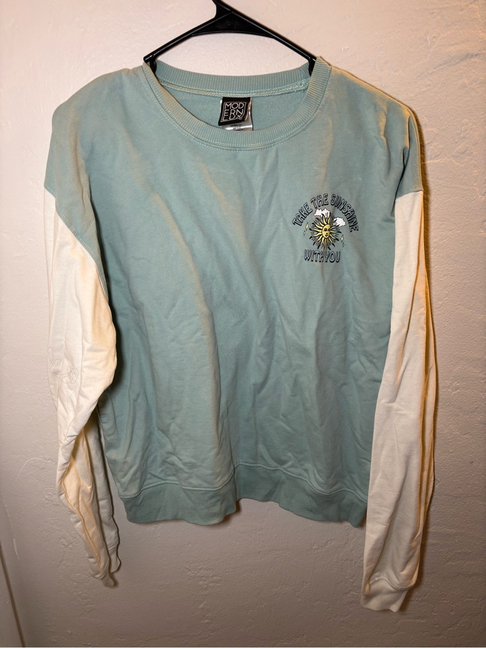 Modern Lux Sage Green Crewneck with Cream Sleeves